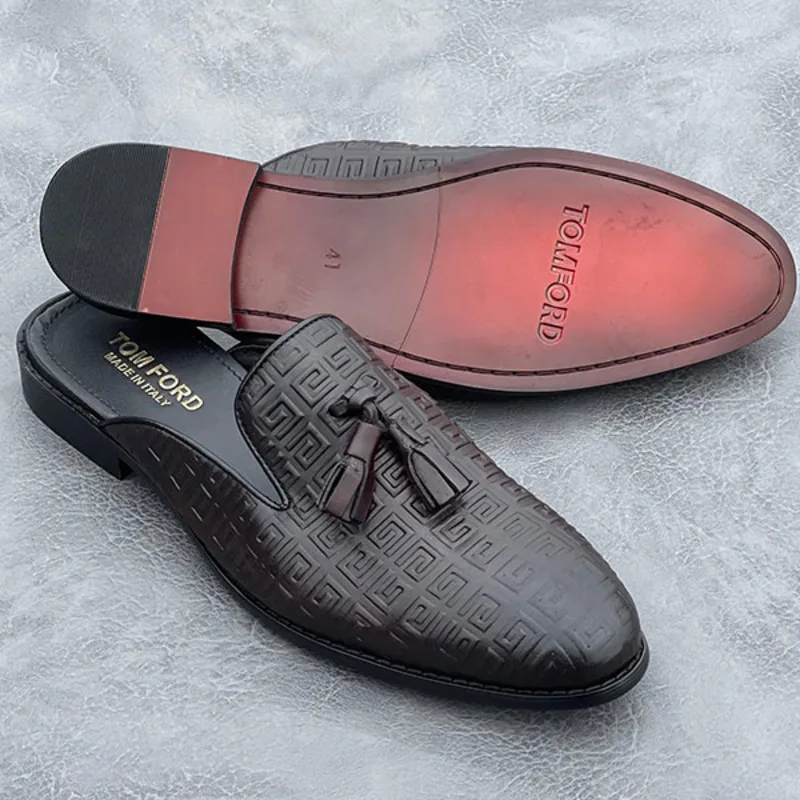 Tom Ford Textured Black Leather Mules